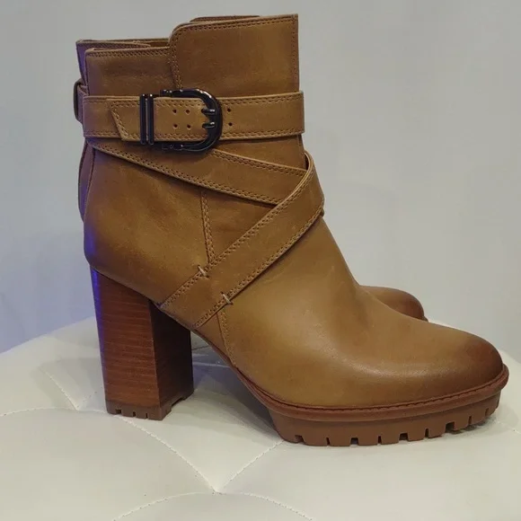 Lyra Naturalizer women's high heels boots TAN buckle water repellent 9 1/2 new - Picture 4 of 8